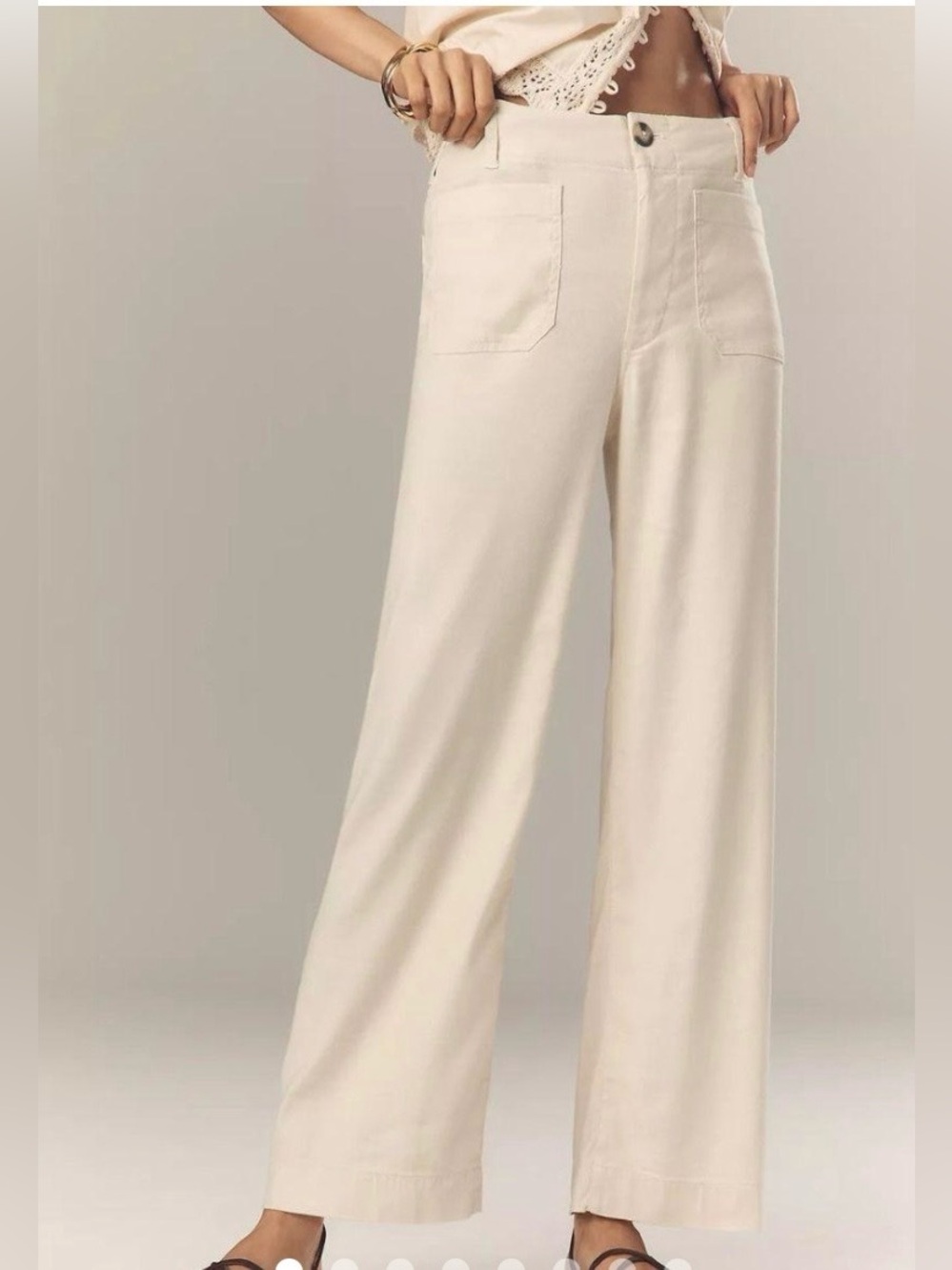 Anthropologie Maeve Colette wide leg trouser pants ivory linen blend size 30